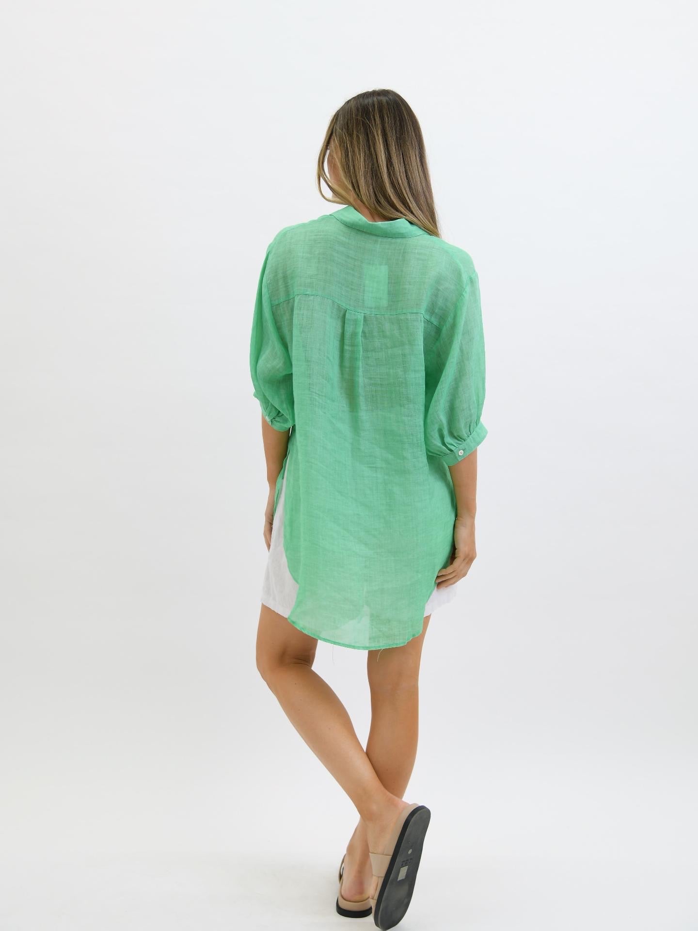 Lara Linen Collar Shirt - Spring Green