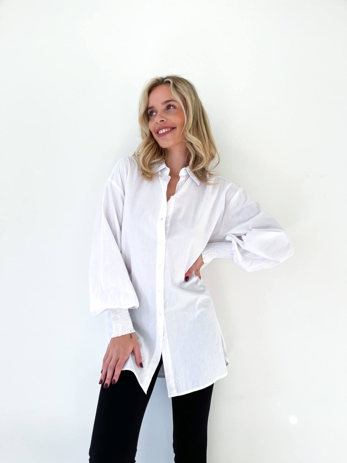 Cuffed Oversized Shirt- White