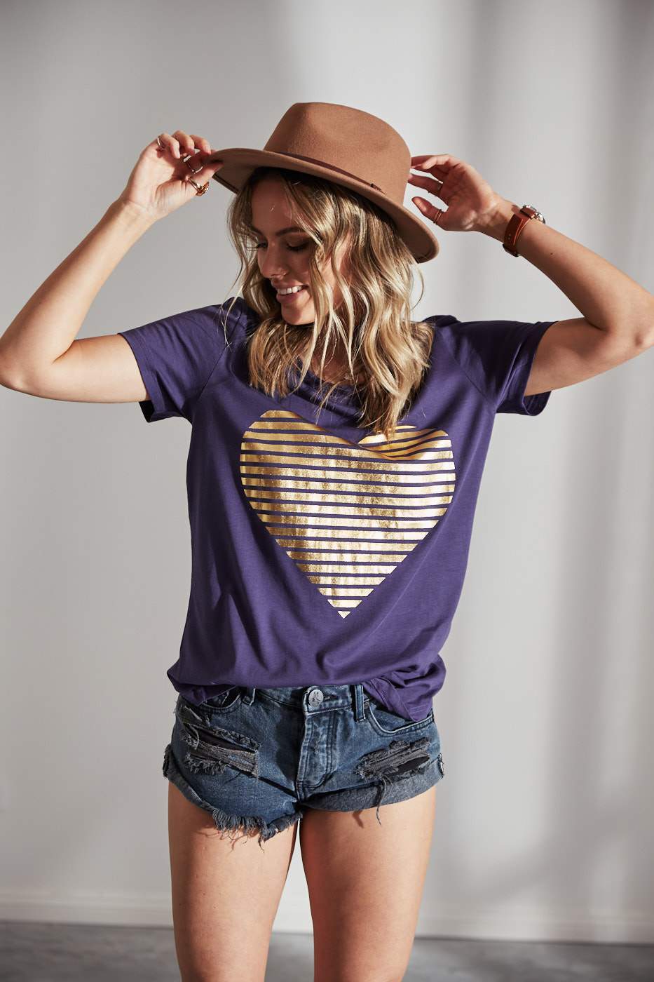 Gold Heart Tee- Navy