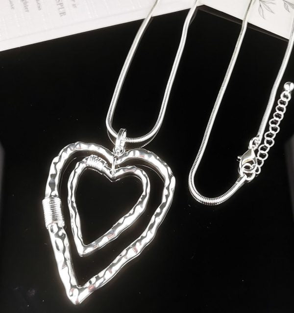 Textured Heart Necklace - Silver