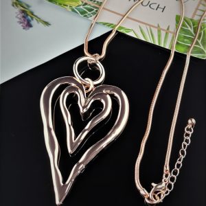 Chunky Double Heart Necklace - Rose Gold