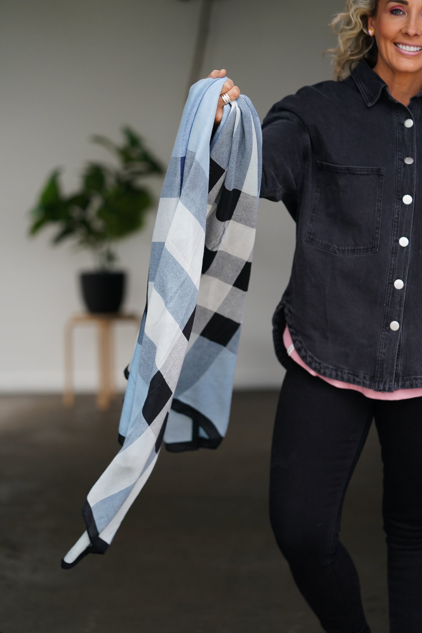 Blue Check Scarf