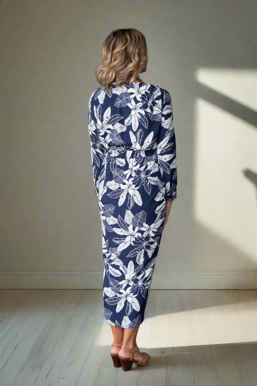 Bobby Zip Dress- Navy/White Leaf