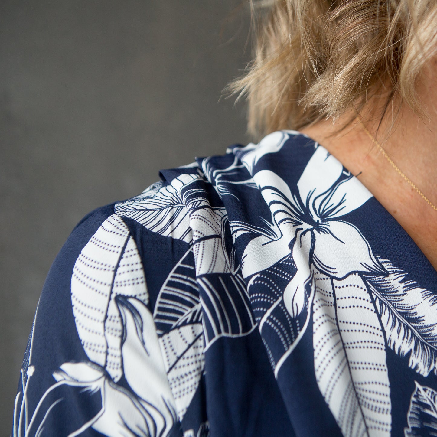 Bobby Zip Dress- Navy/White Leaf