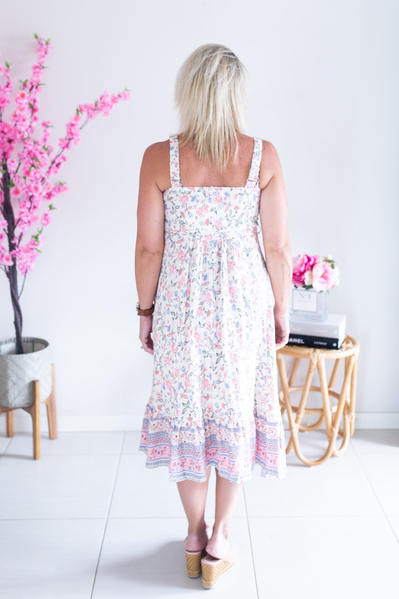 Vintage Paisley Dress- Cream/Pink