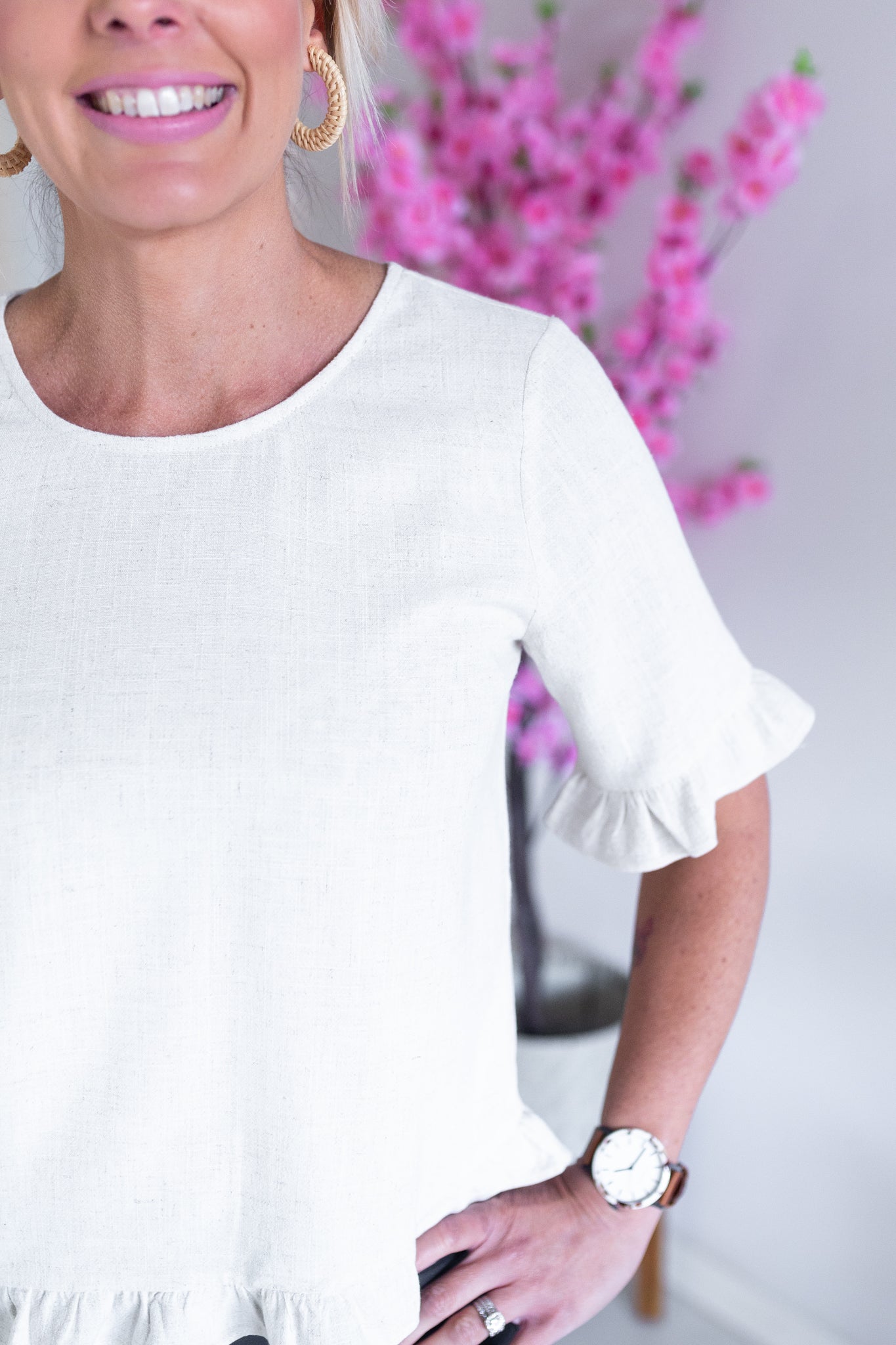 Short Linen Frill Top- White
