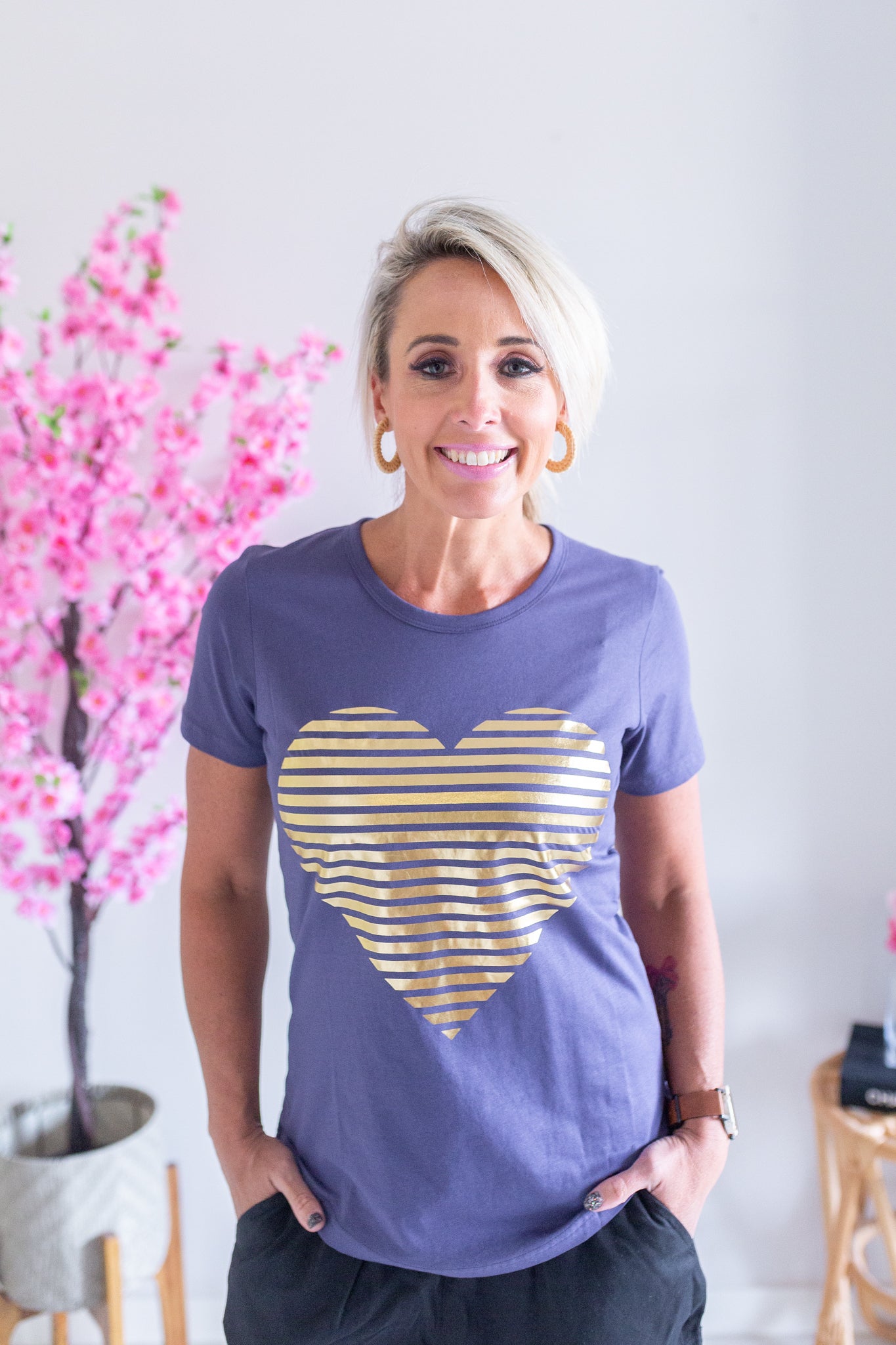 Gold Heart Tee- Navy