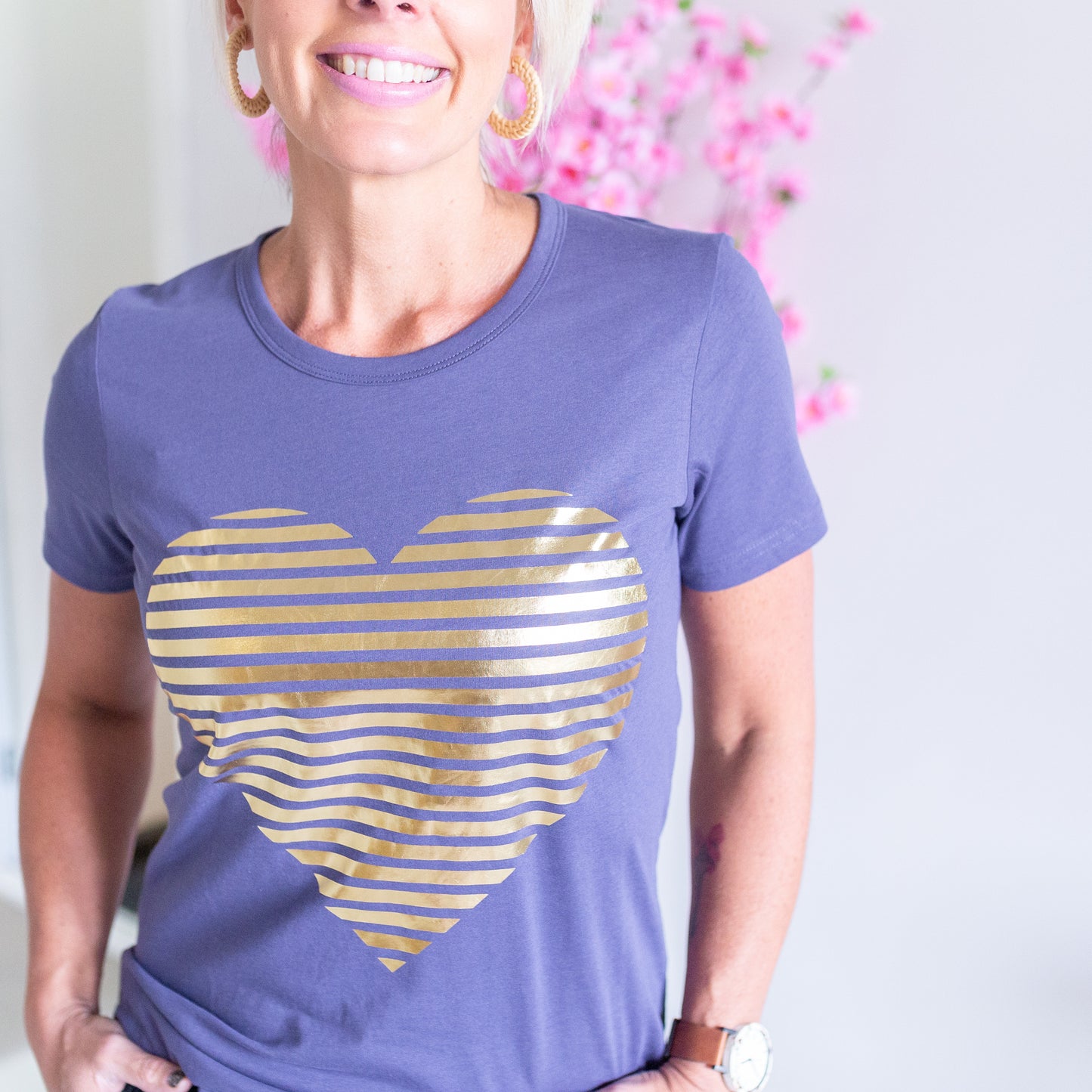 Gold Heart Tee- Navy