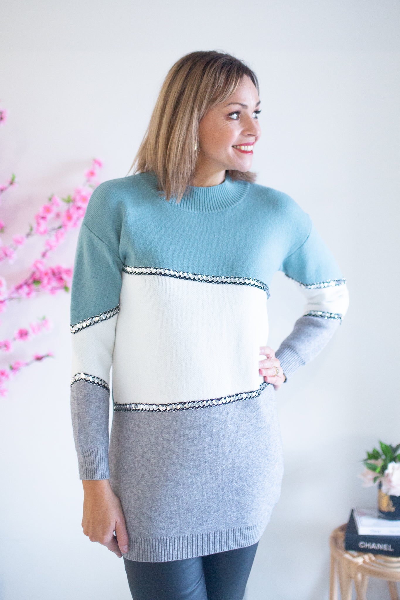 Sequin Jumper- Green/Grey