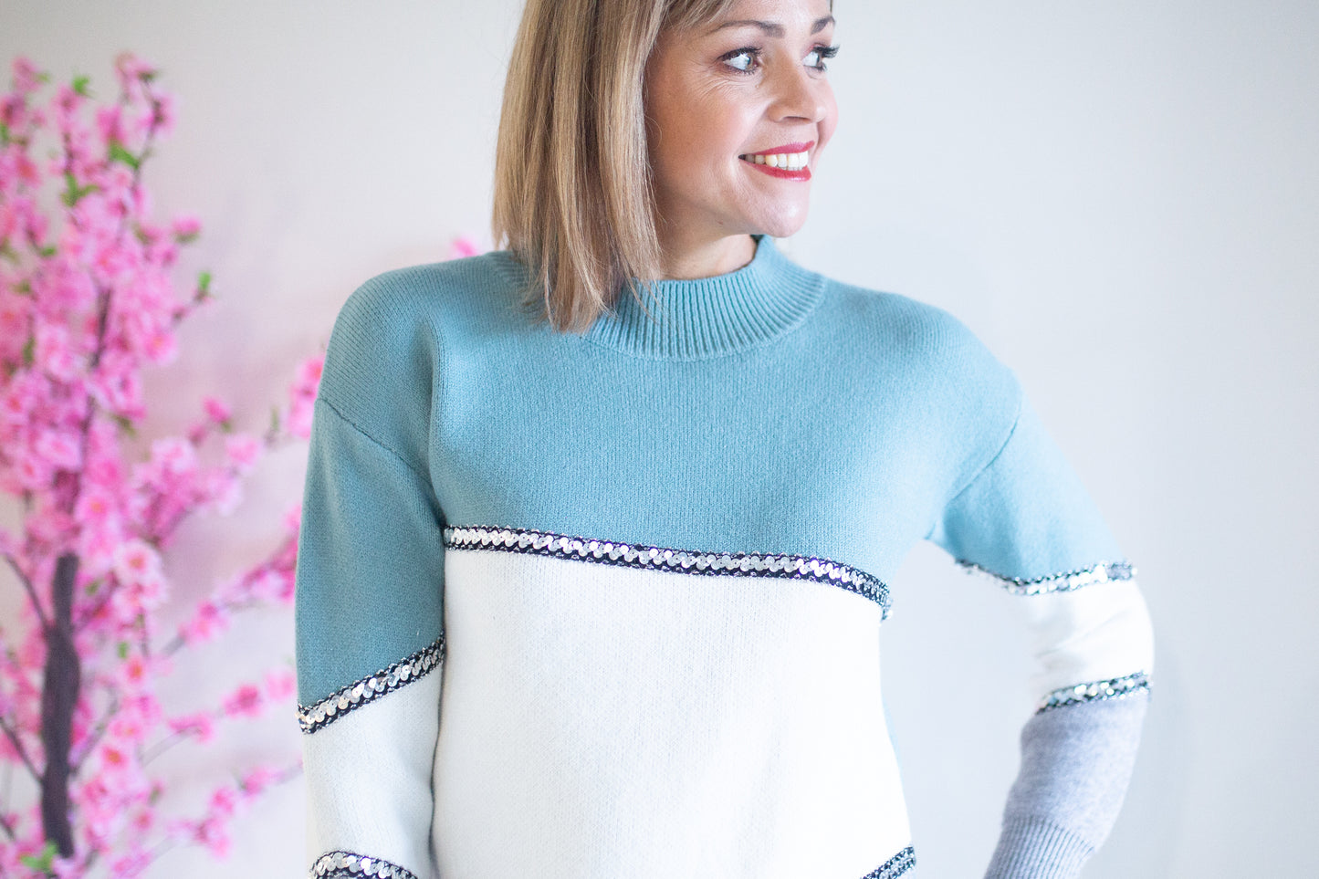 Sequin Jumper- Green/Grey