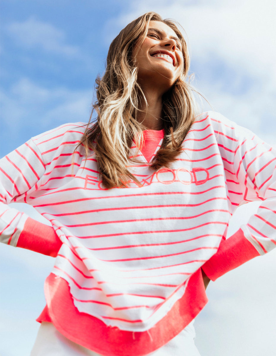 Simplified Crew- Neon Pink Stripe