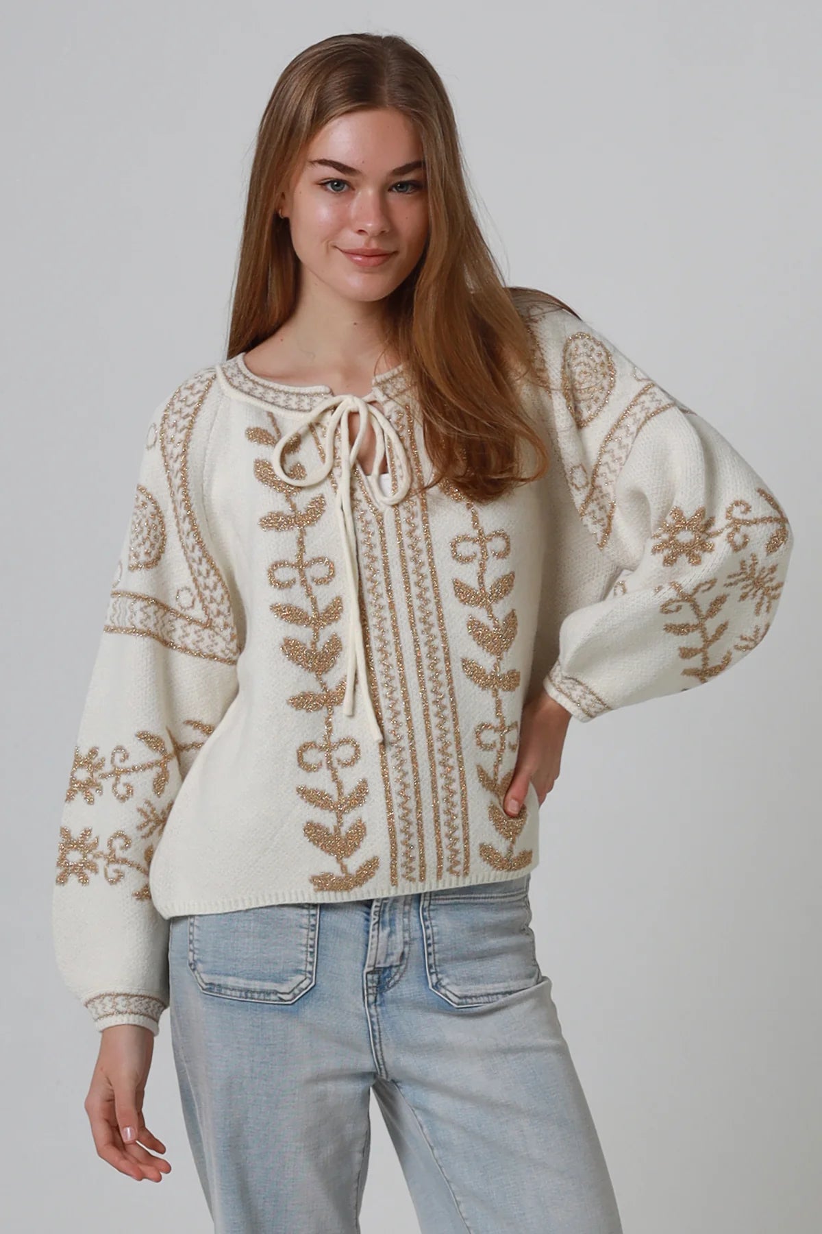 Metallic Gold Knit- Natural Cream