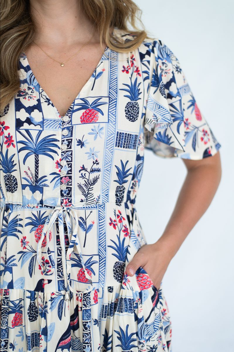 Roxanne Dress- Blue Pineapple