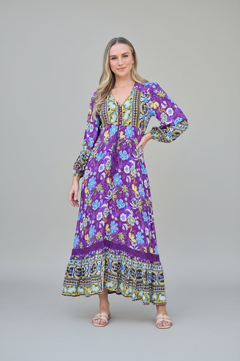 Magnolia Maxi Dress- Purple/Khaki