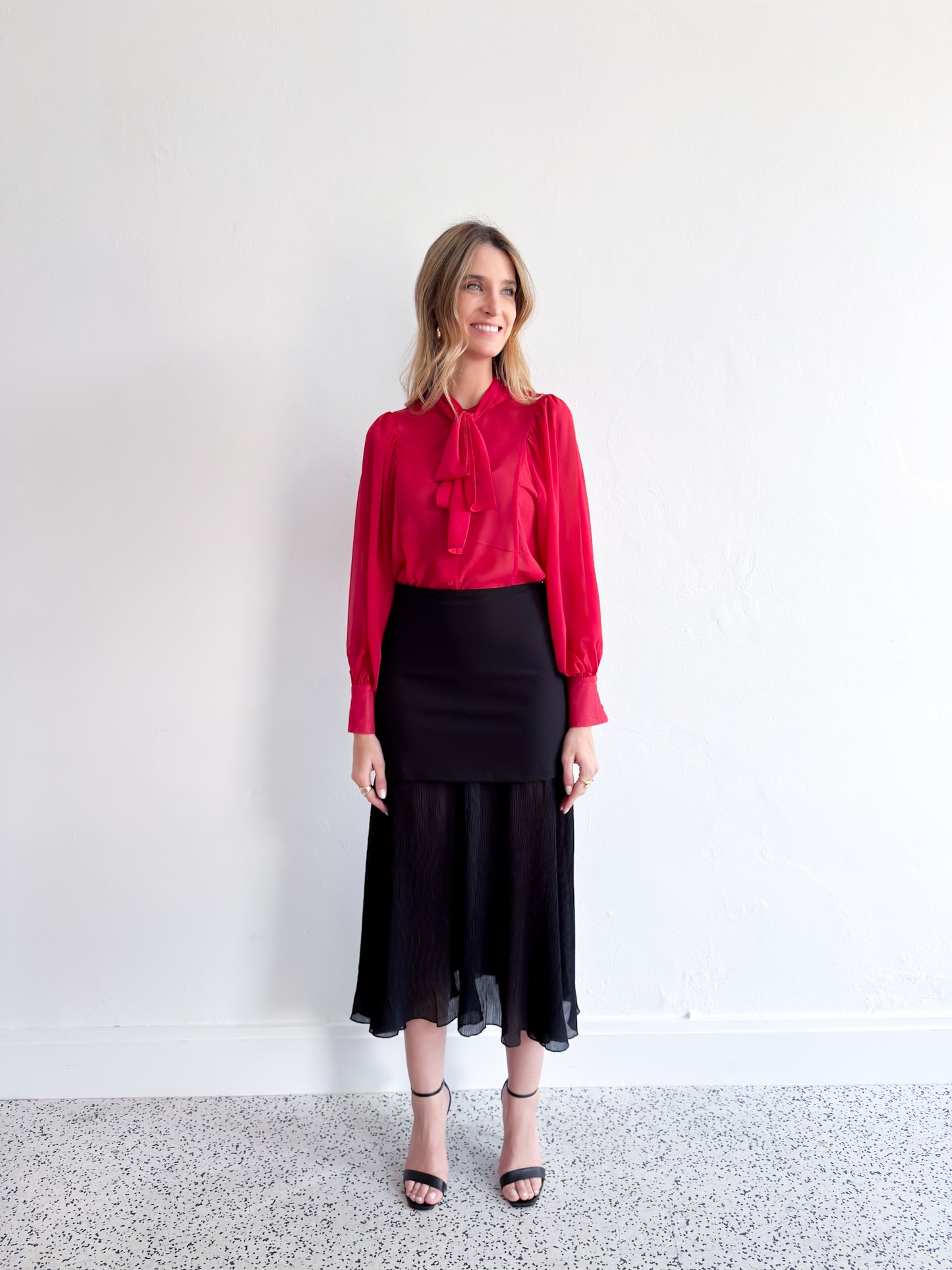 Chiffon Bow Shirt- Red