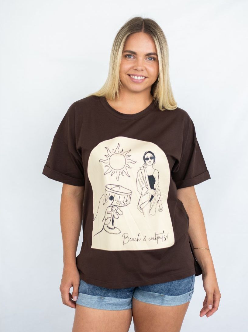 Beach & Cocktail Tee- Choc