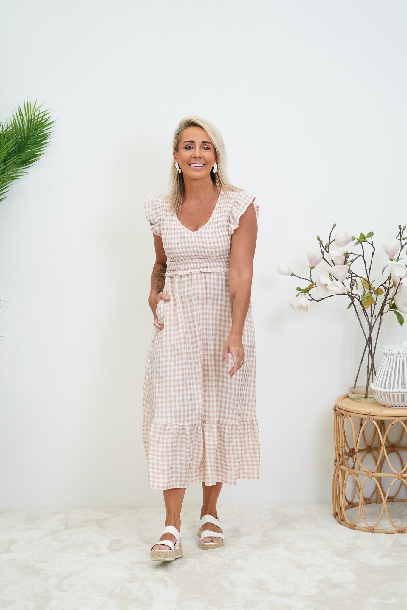 Gingham Maxi - Natural