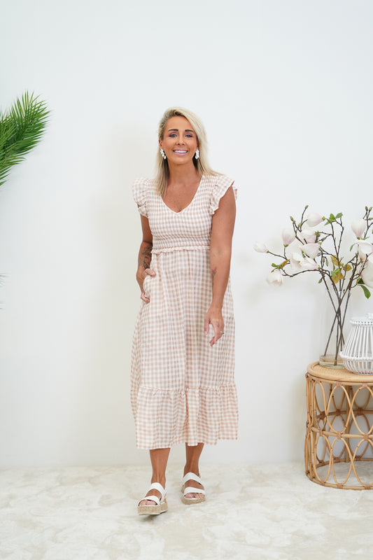Gingham Maxi - Natural