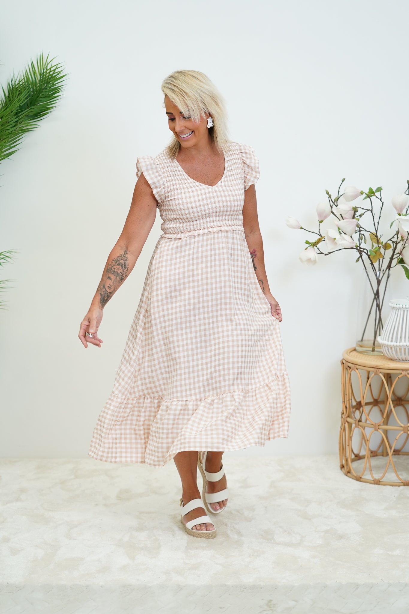 Gingham Maxi - Natural