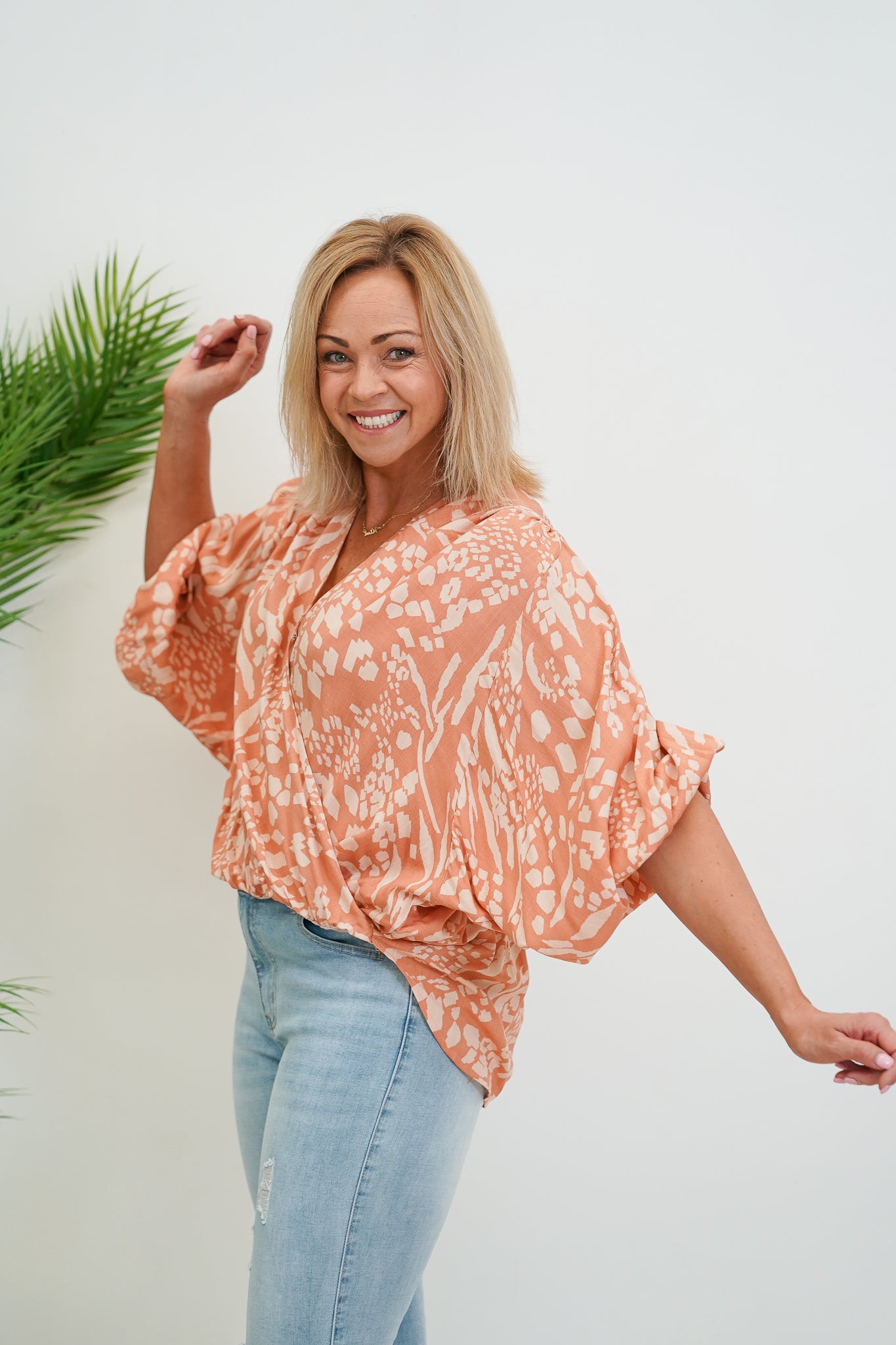 Suri Drape V-Neck Shirt - Rust Stone