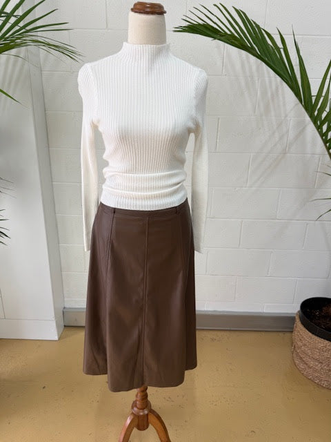 Vegan Charlie Skirt - Brown (PLUS BELT)