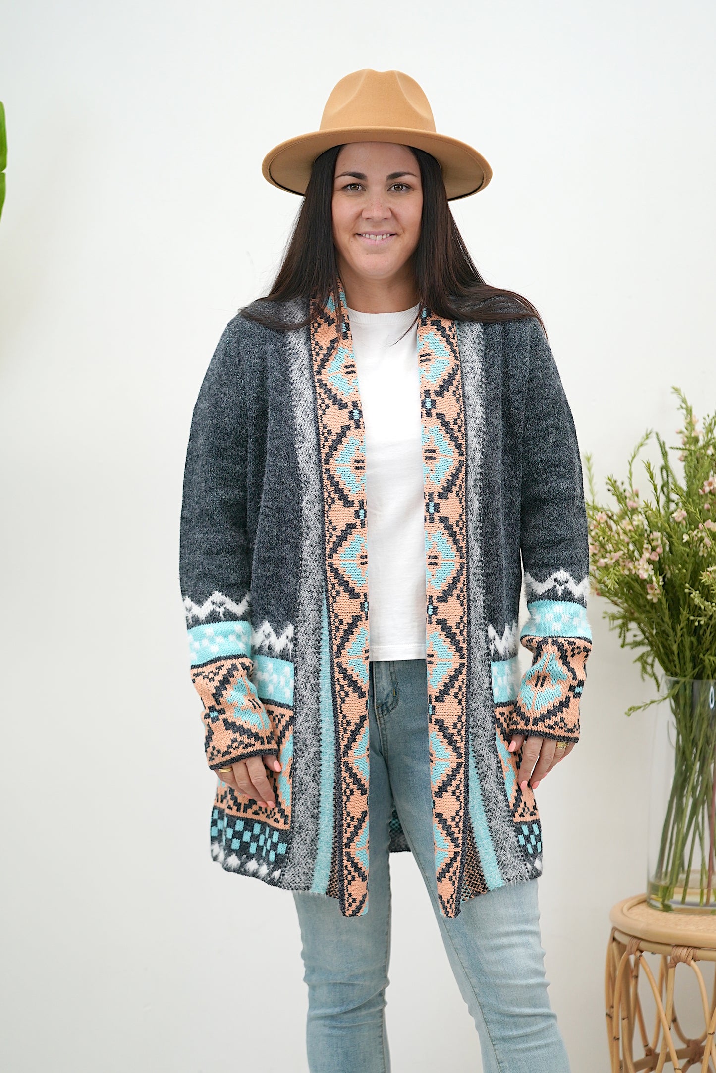 Coral Aztec Cardi - Navy
