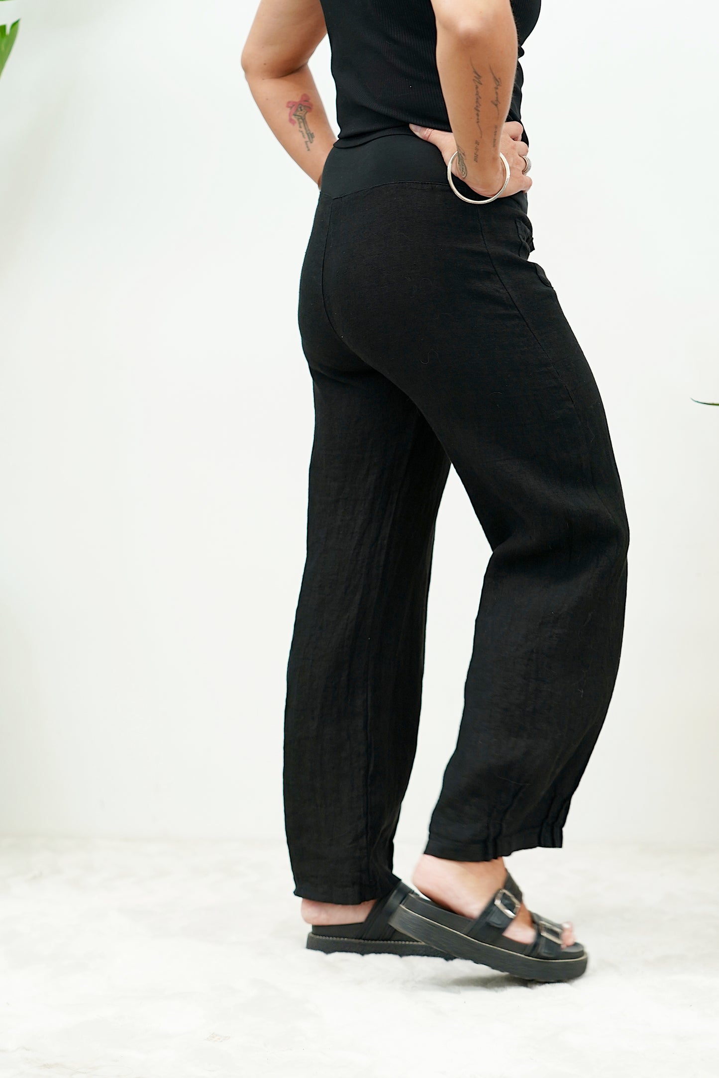 Italian Relax Linen Pant - Black