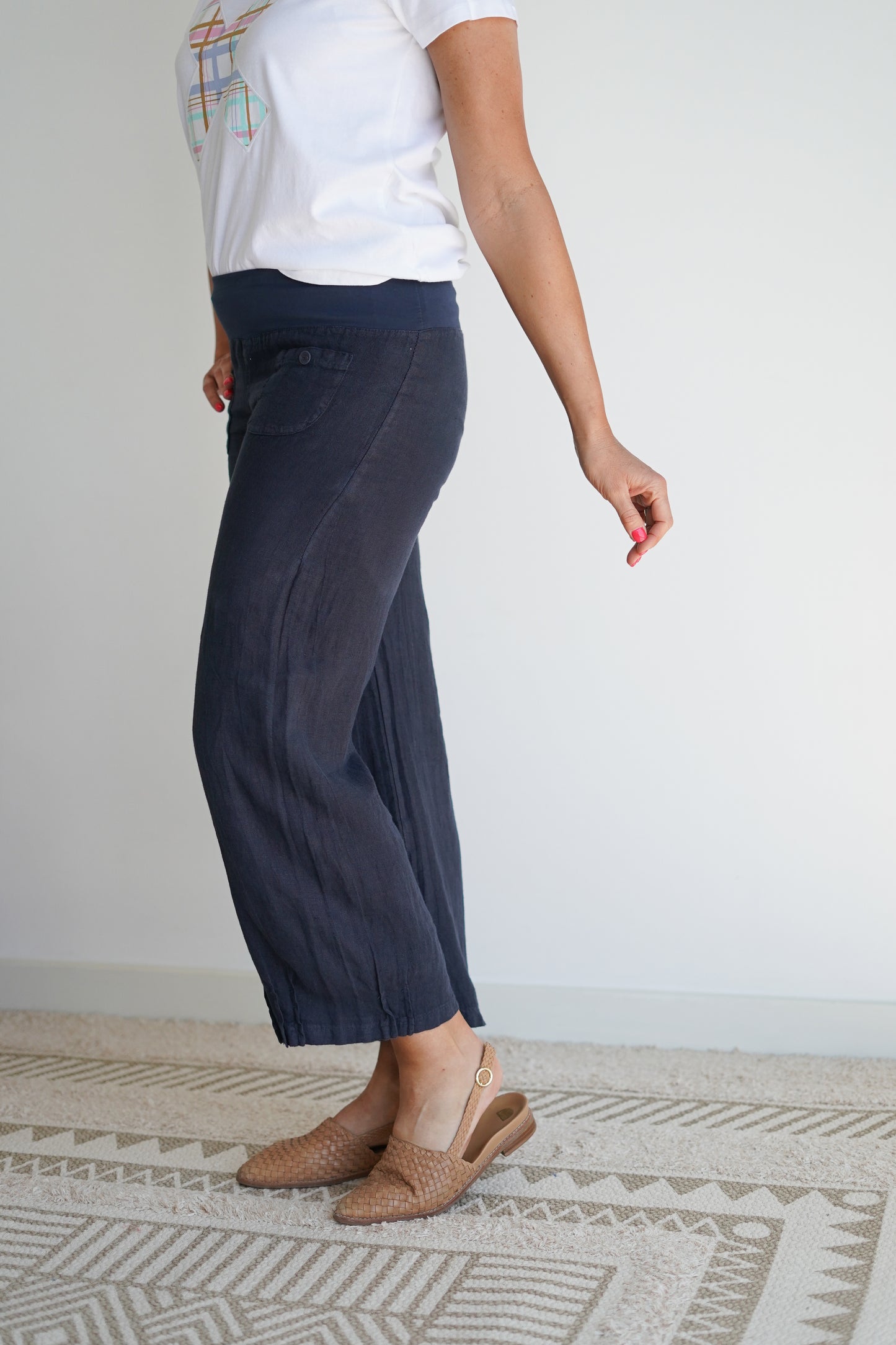 Italian Relax Linen Pant - Navy