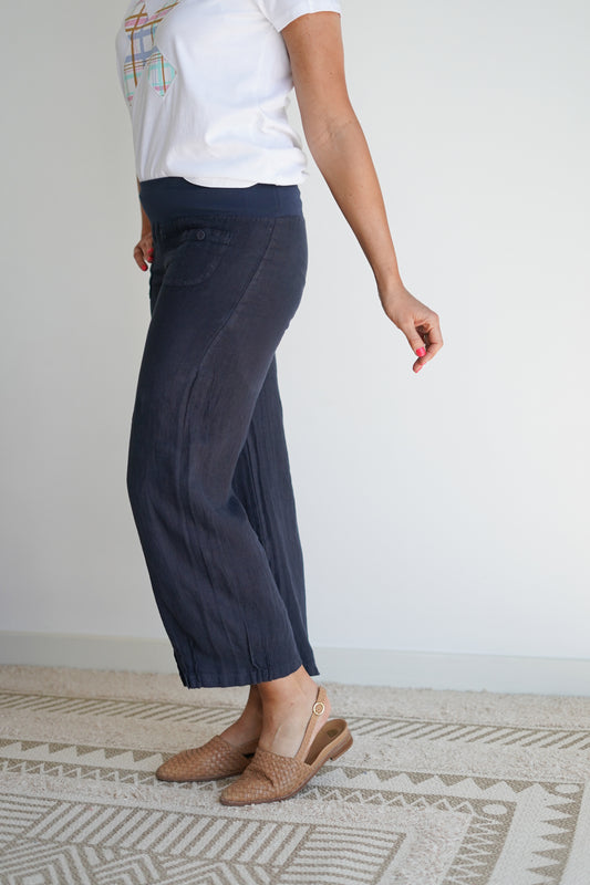 Italian Relax Linen Pant - Navy