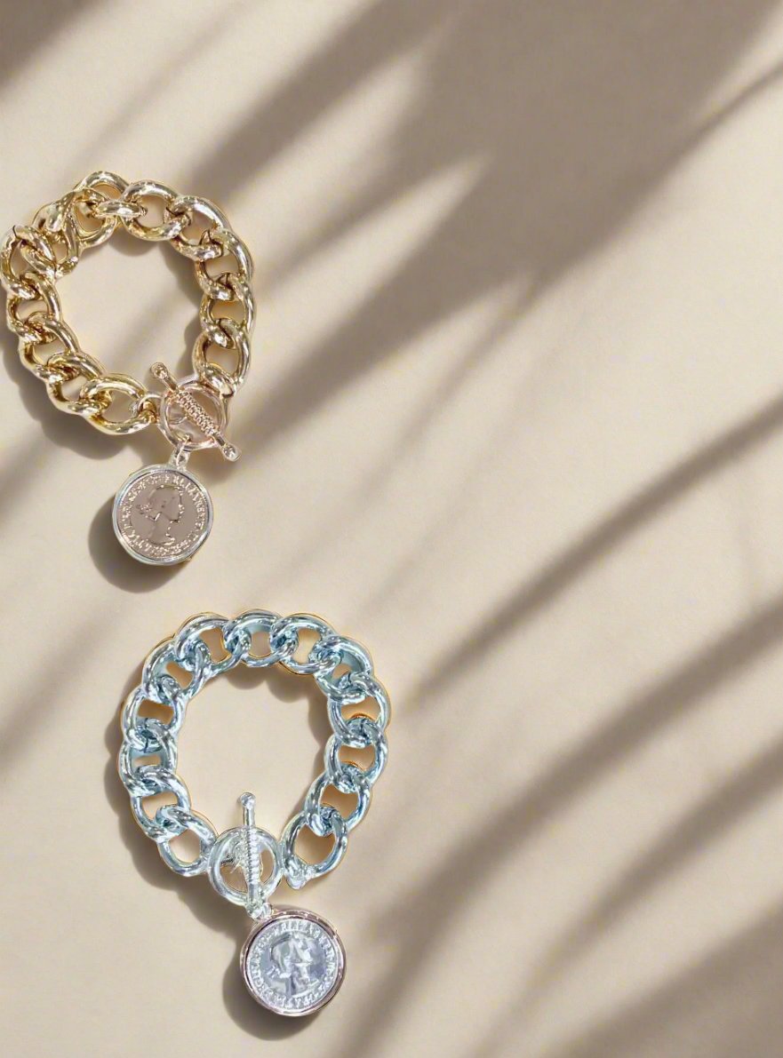 Deluxe Super Chunky Bracelet - Coin (Silver )