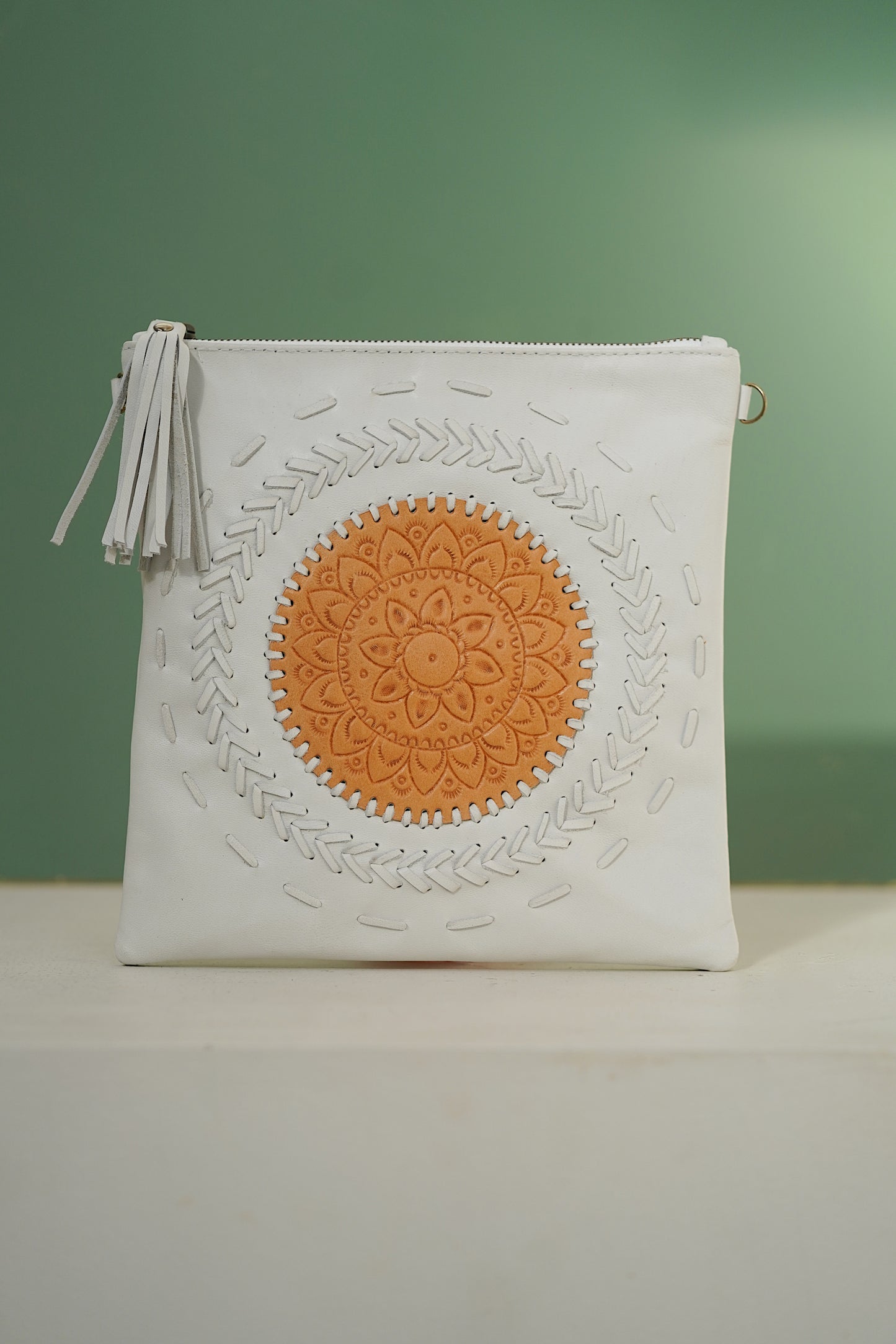 Leather Sling Bag- White/Tan