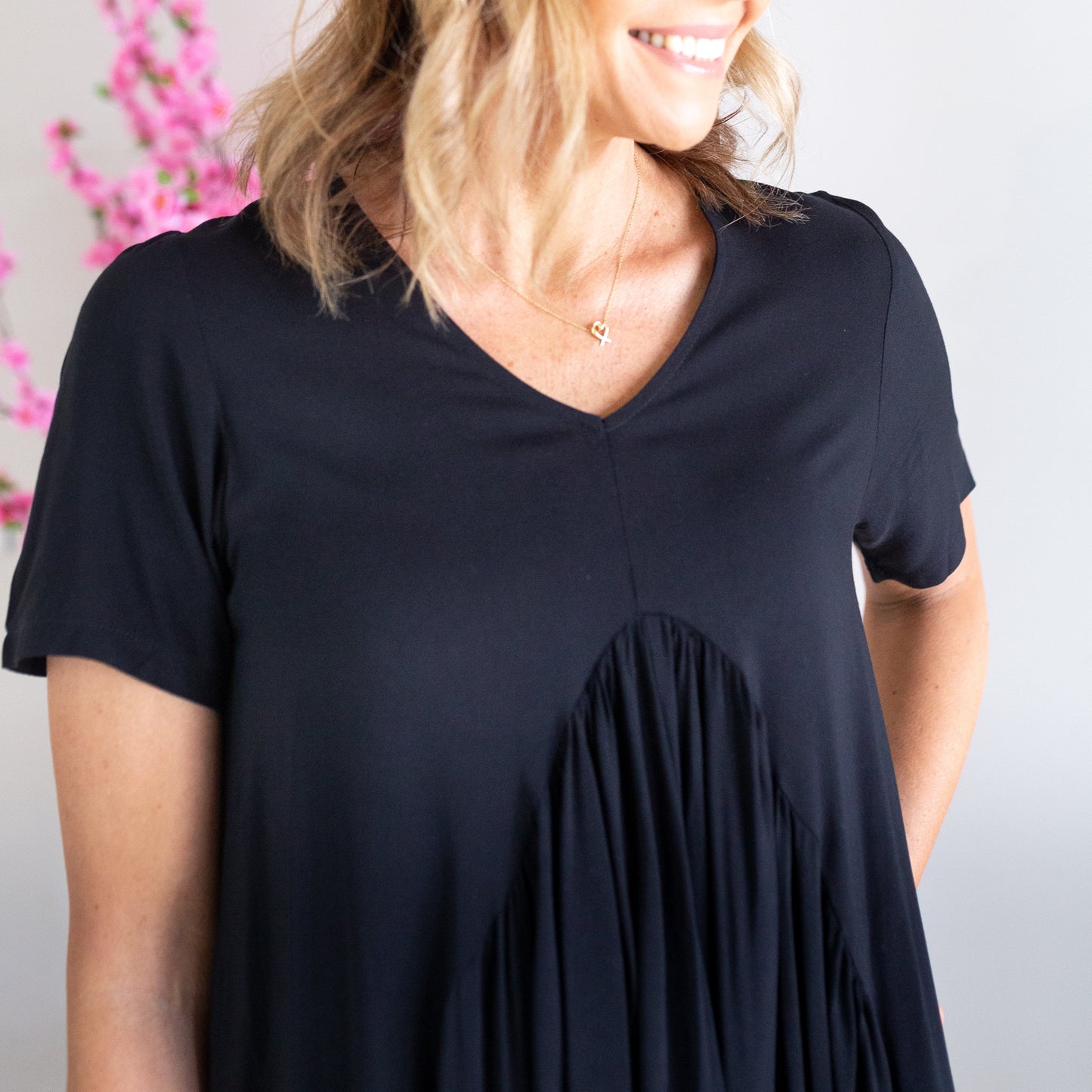 Drape Vee Dress- Black