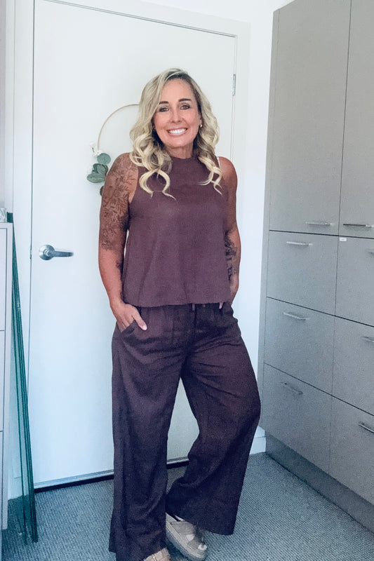 Freddie Linen Pant - Choc