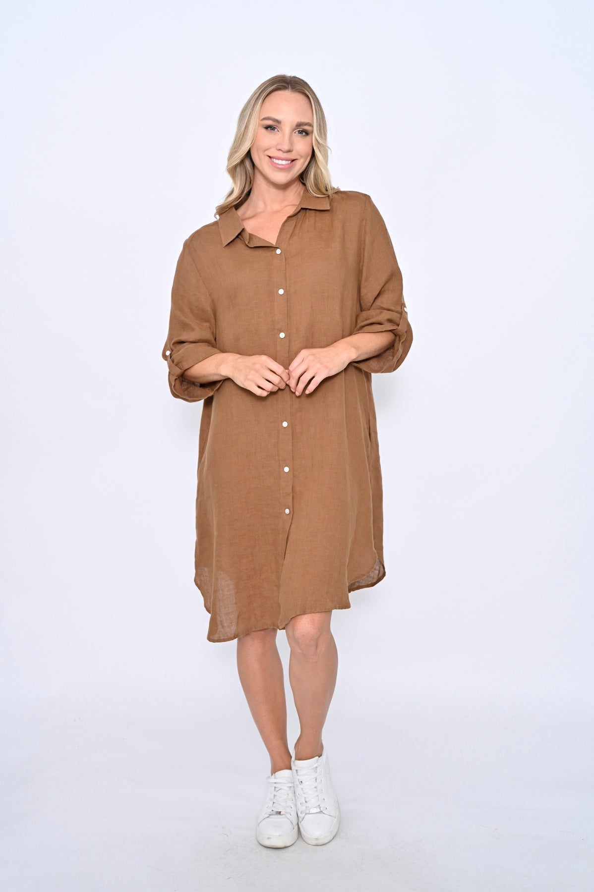 Linen Shirt Dress- Chocolate