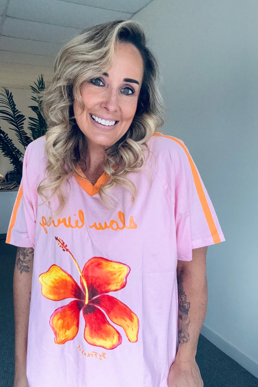 Frankie Slow Living Tee- Pink/Yellow