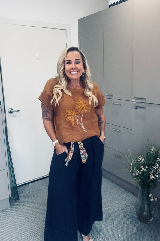 Scarf Art Linen Pant - Navy