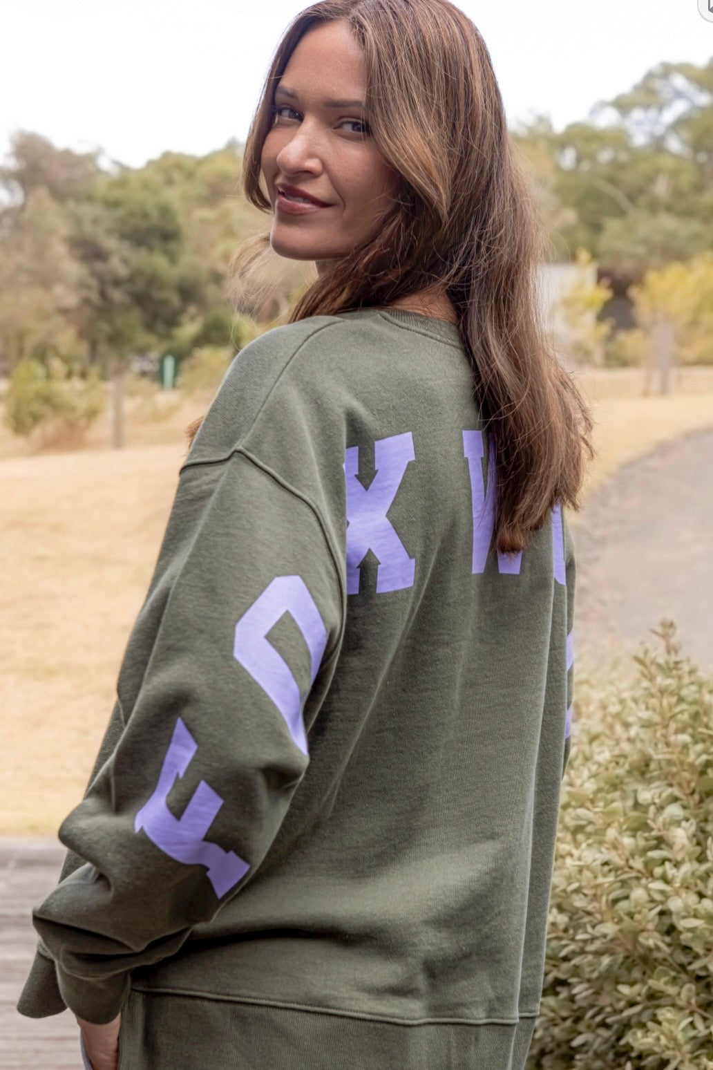 Interval Crew- Khaki with Lilac