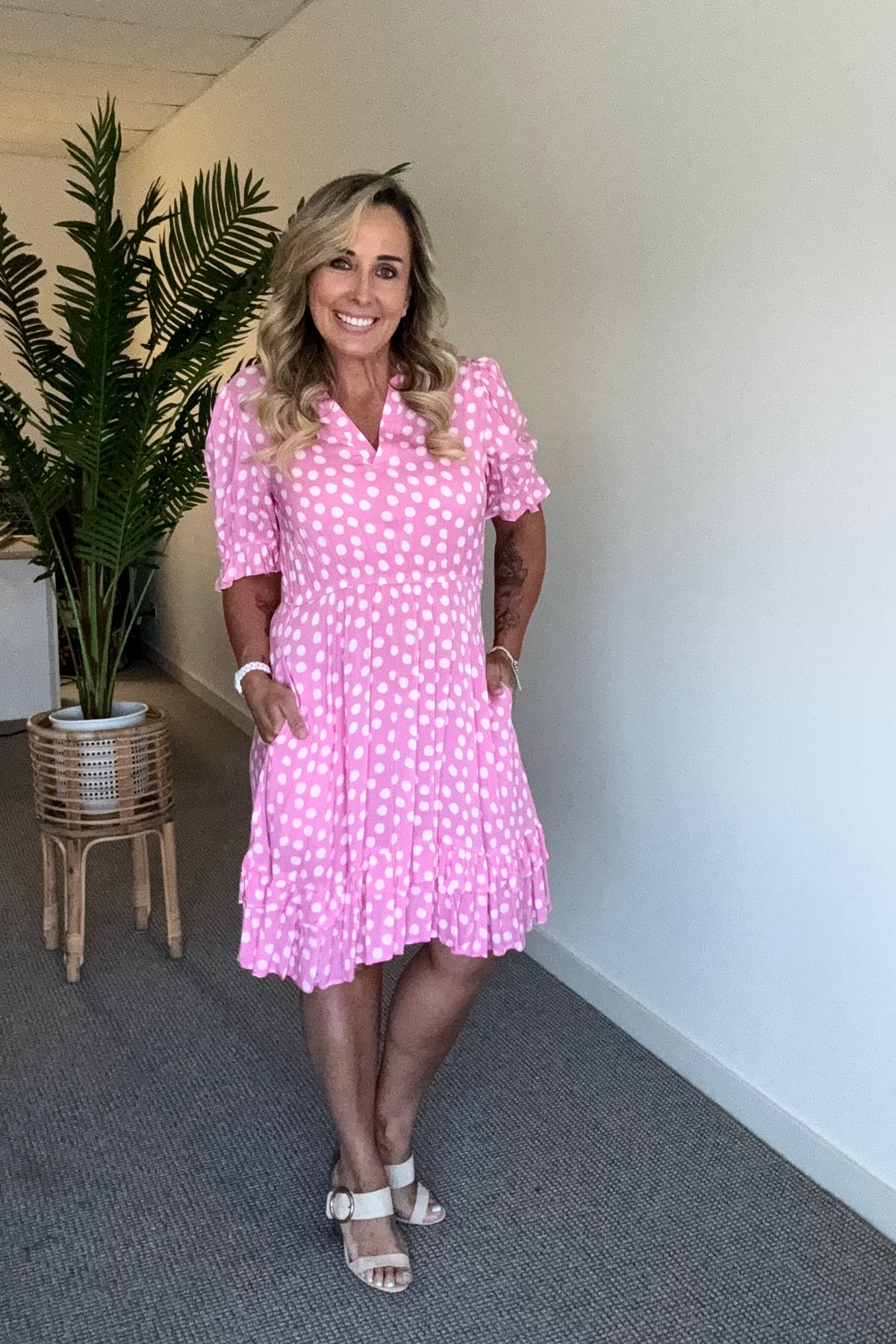 Pink Polka Dot Dress- Pink