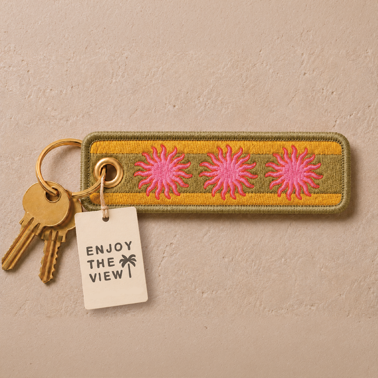 Sun Embroidered Keyring - Retro Coastal