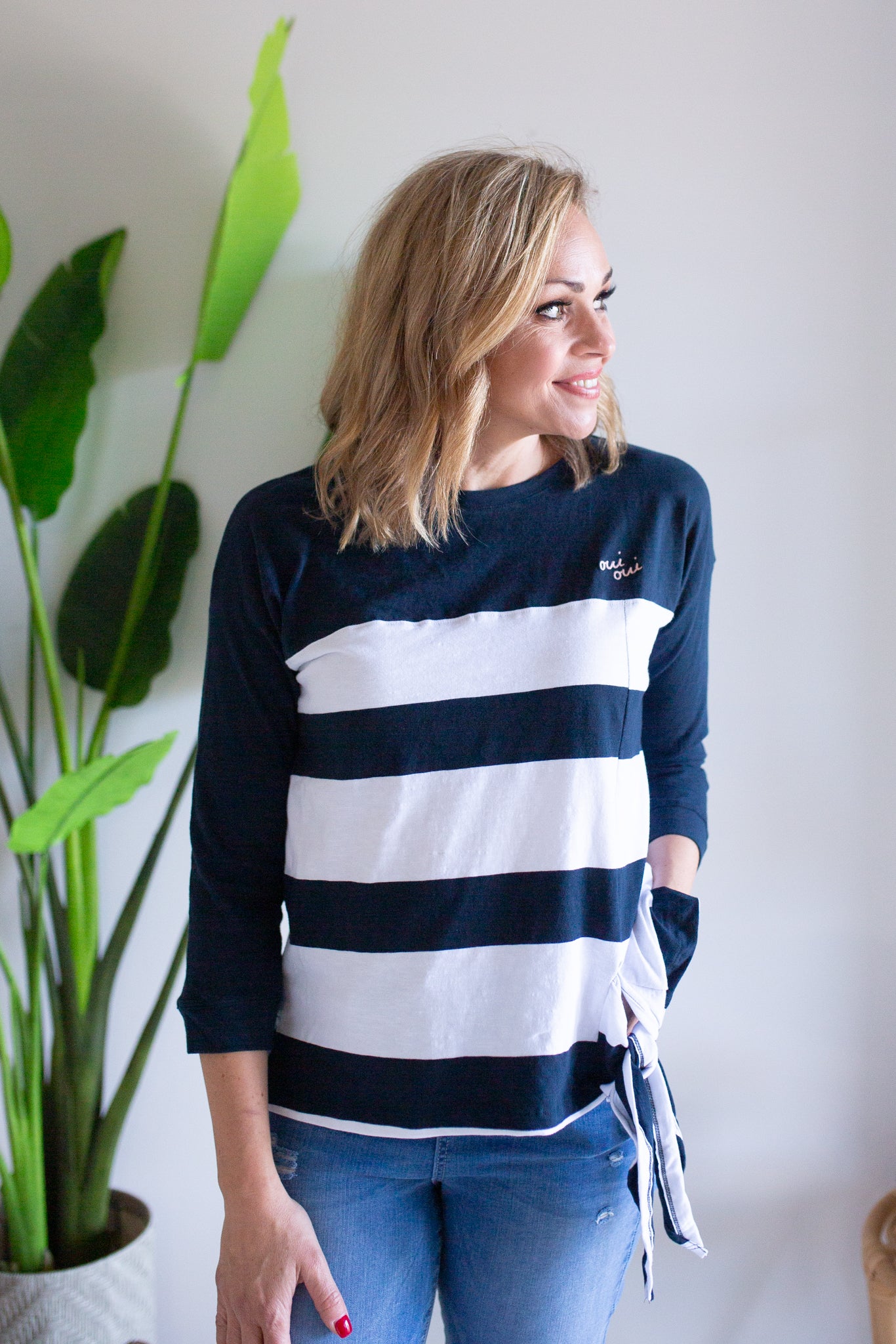 Breton Stripe Knot Tee- Navy/White