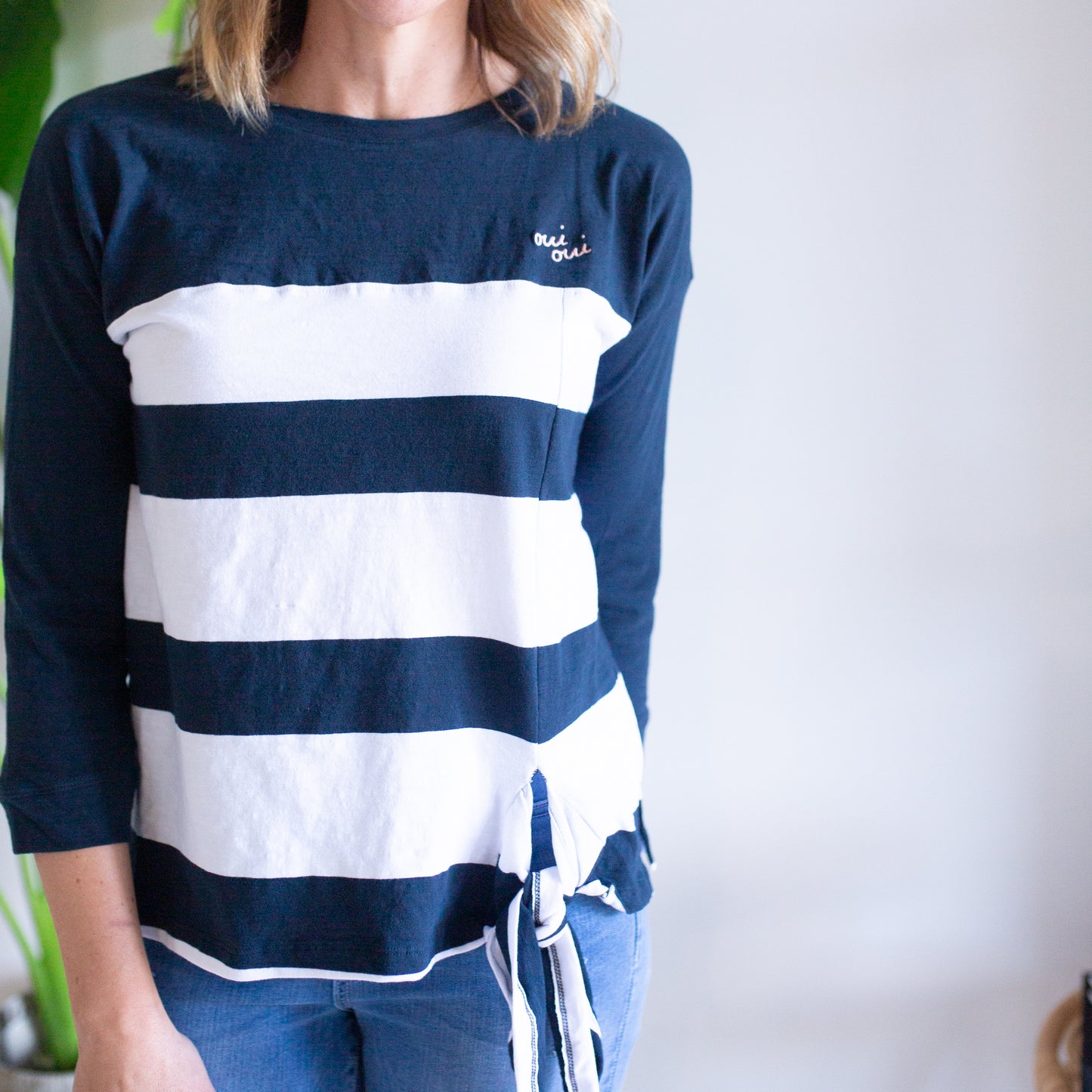 Breton Stripe Knot Tee- Navy/White