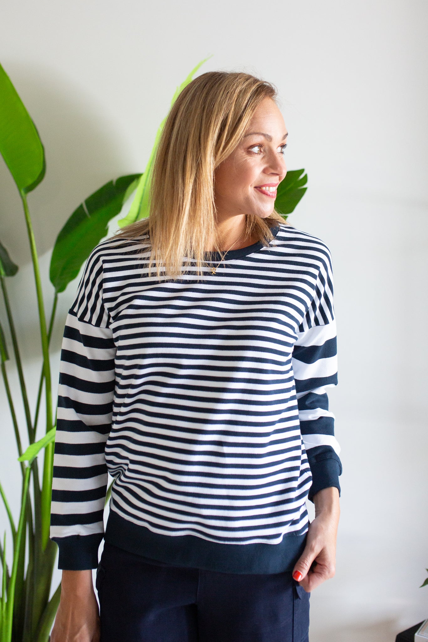 Golden Stripe Crew- Navy & White Stripe