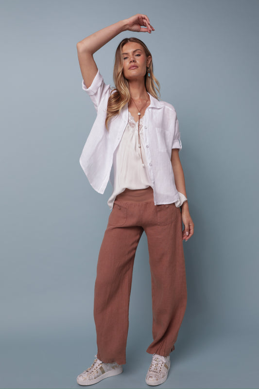 Italian Relax Linen Pant - Rust