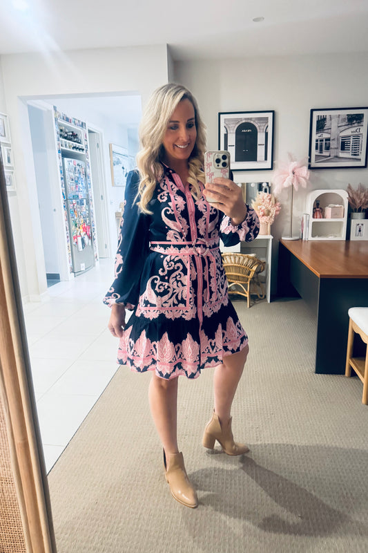 Polly Dress- Navy/Pink
