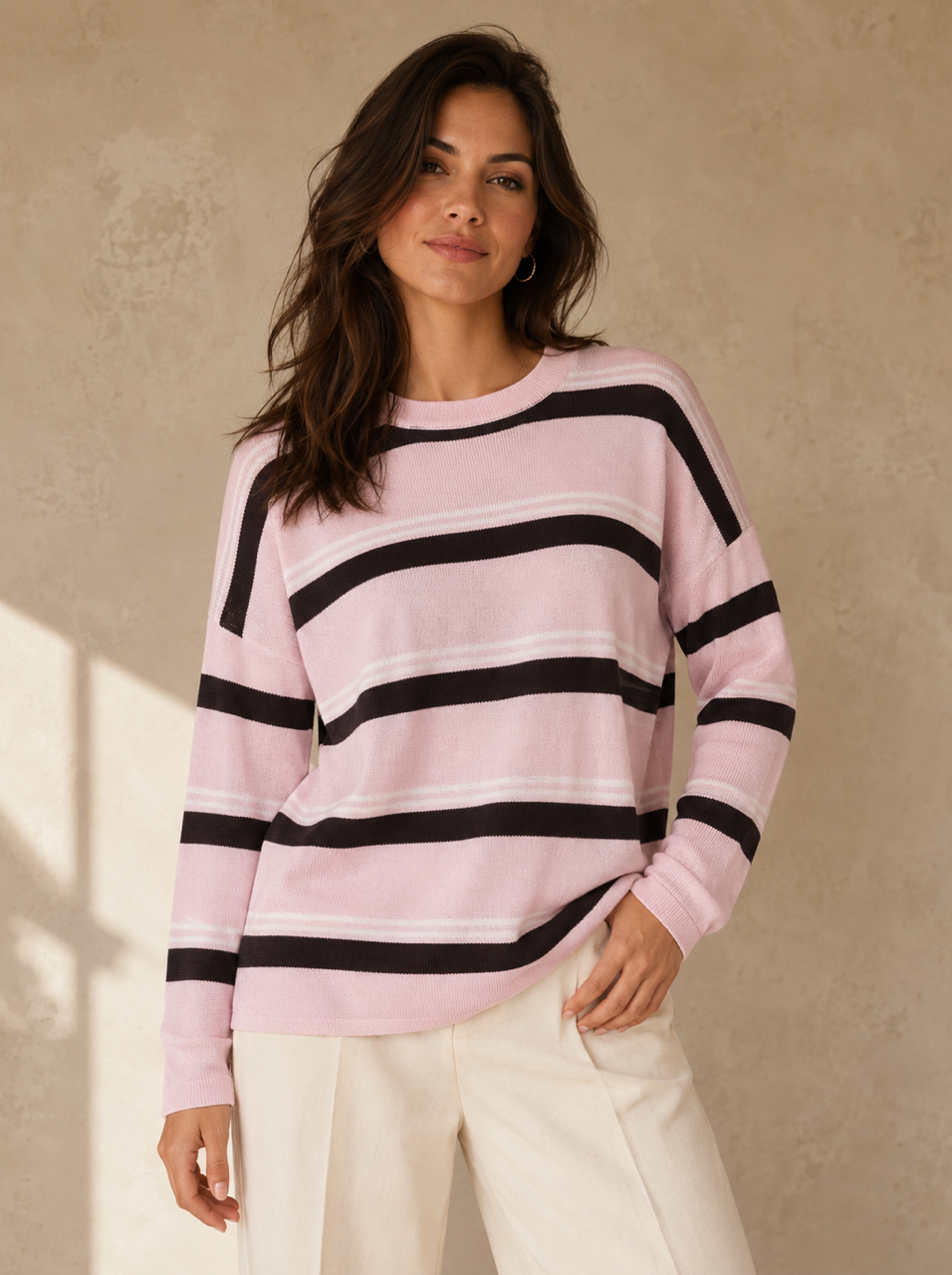 Tencel Stripe Knit- Pink/Choc/White