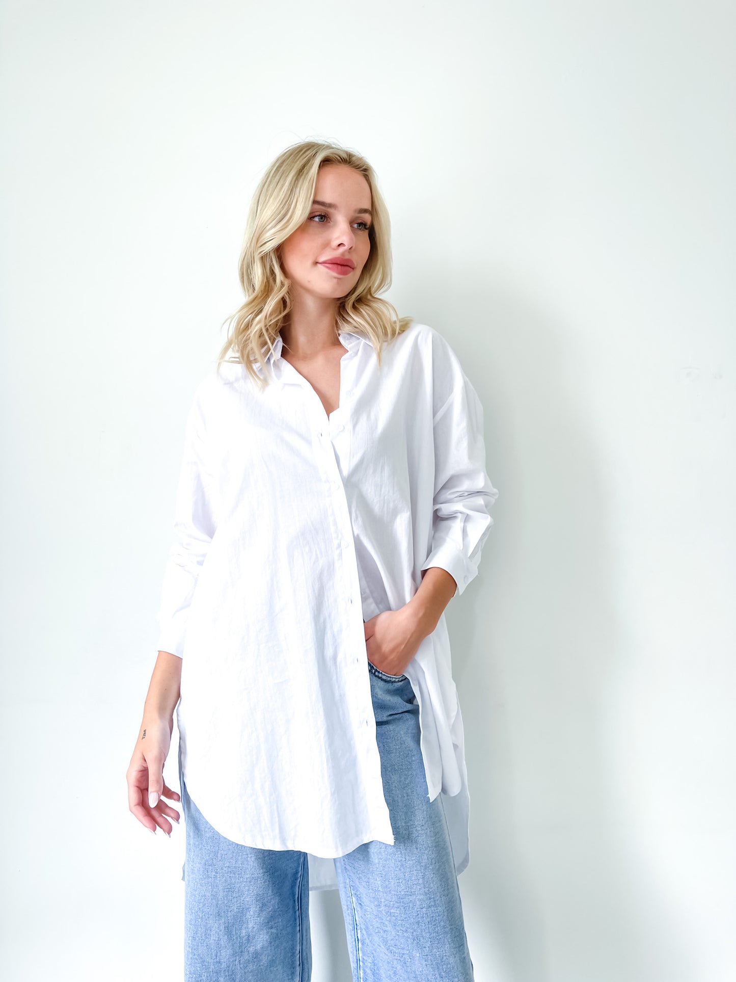 Long Line Oversized Shirt - White