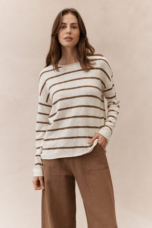 Minnie Stripe Crew Knit Olive/Oat