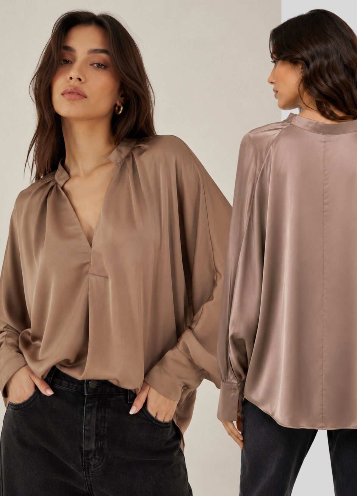 Satin Oversized Shirt- Mocha