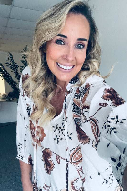 Tan Leaf Shirt- White