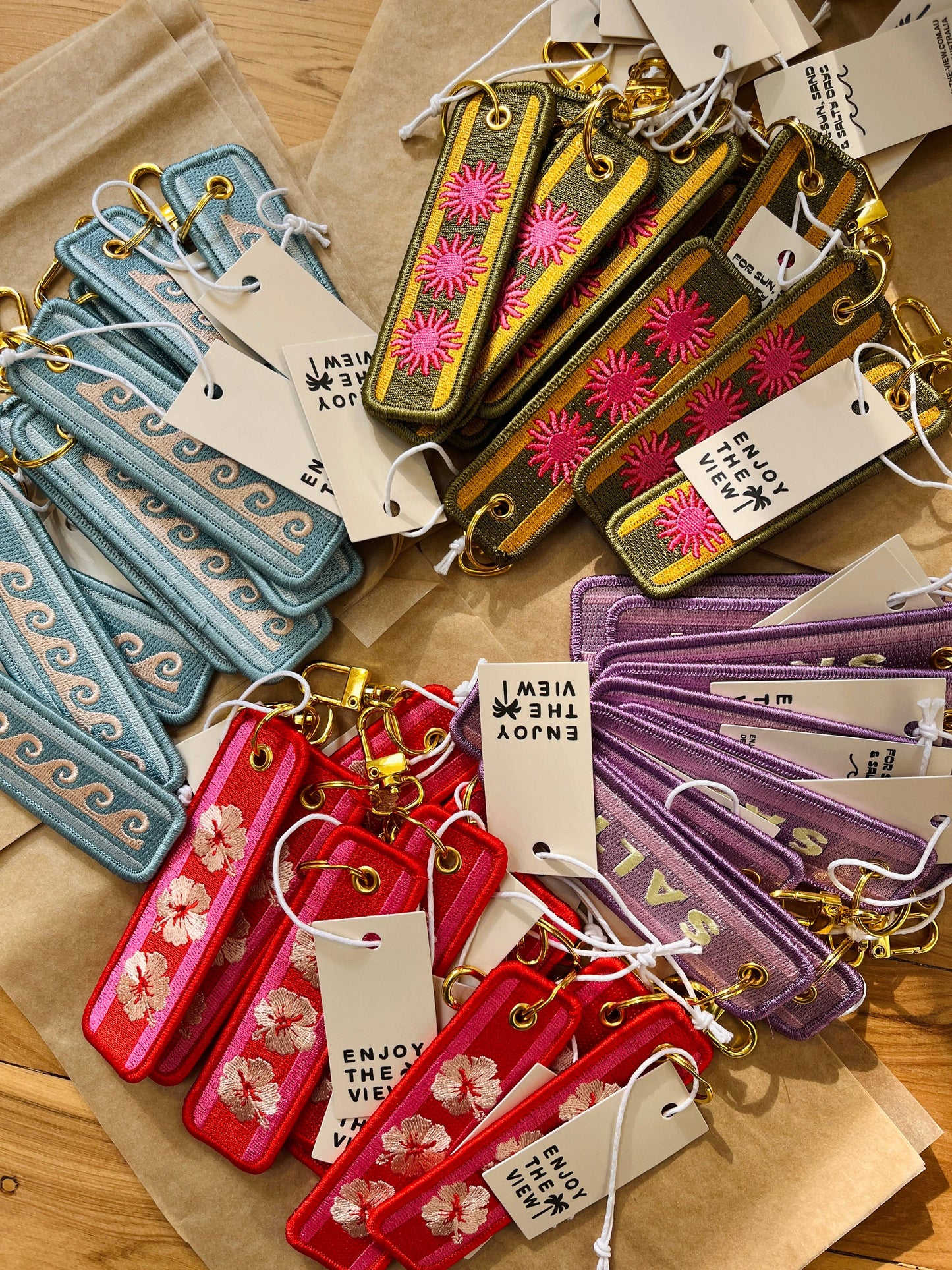 Sun Embroidered Keyring - Retro Coastal